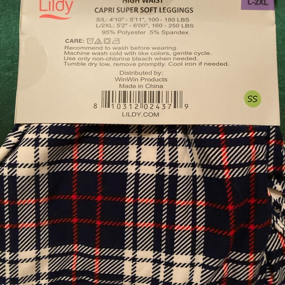 NIP Lildy High Waist Red+White & Blue Super Soft Plaid Capri Leggings Size L-2XL - Picture 5 of 11
